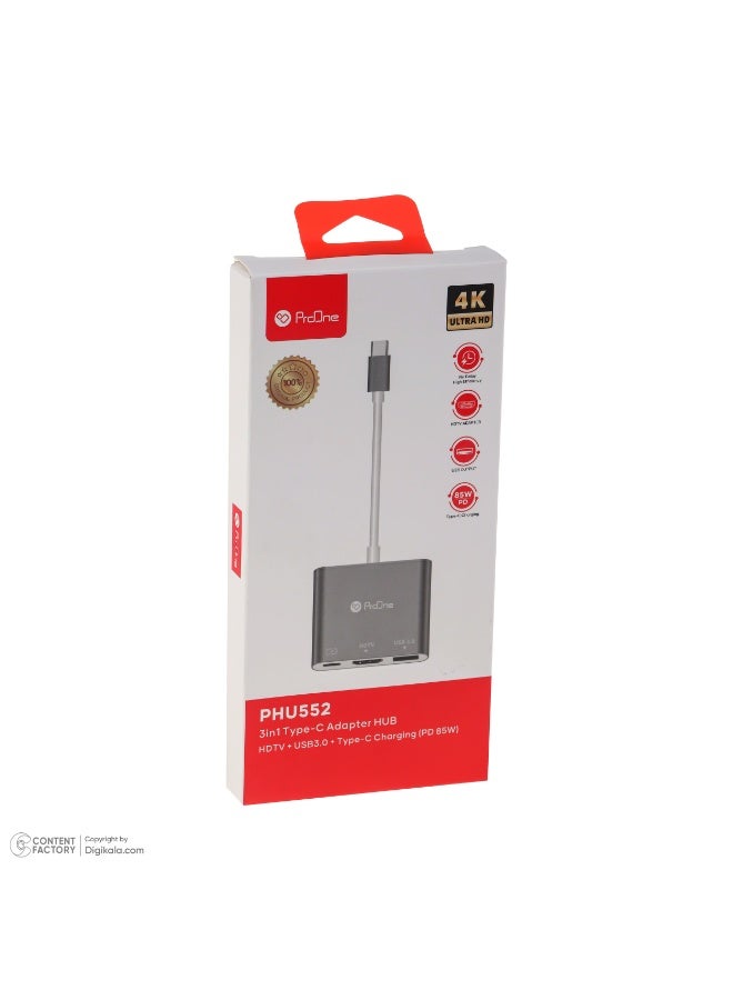 ProOne PHU552 3-in-1 USB-C to HDMI Adapter 4K@30Hz – USB-C Hub with HDMI, USB 3.0 & 85W PD Charging - Image 5